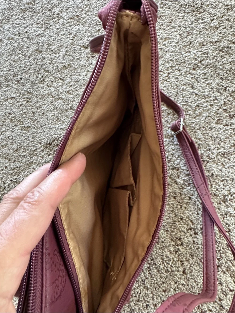 Embossed Burgundy Crossbody Bag with Front Flap